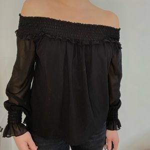 Off the shoulder black chiffon blouse